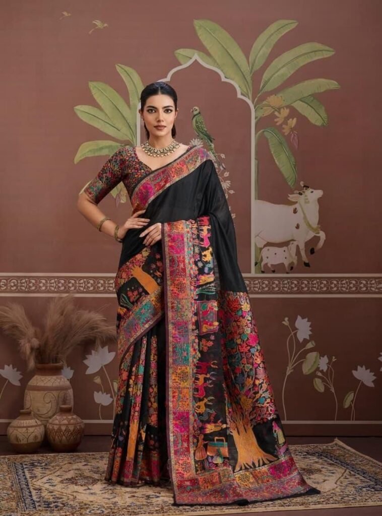 Modal Cotton Wooden Stripes Kashmiri Kani Saree.