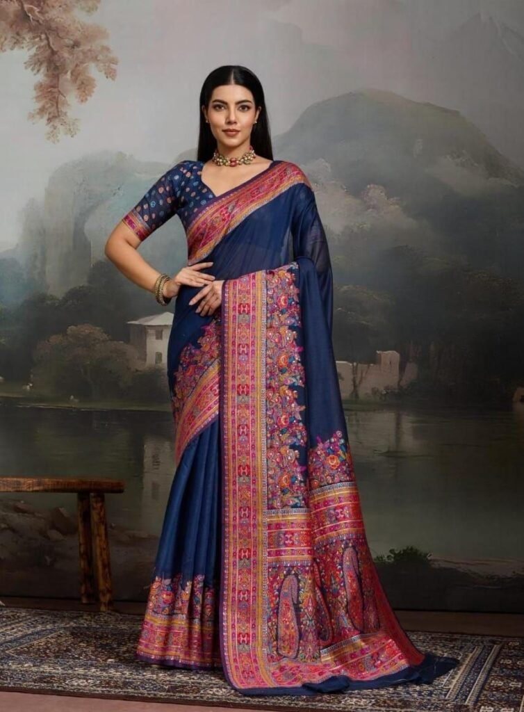 Modal Cotton Woden Strics Kashmiri Kani Saree.