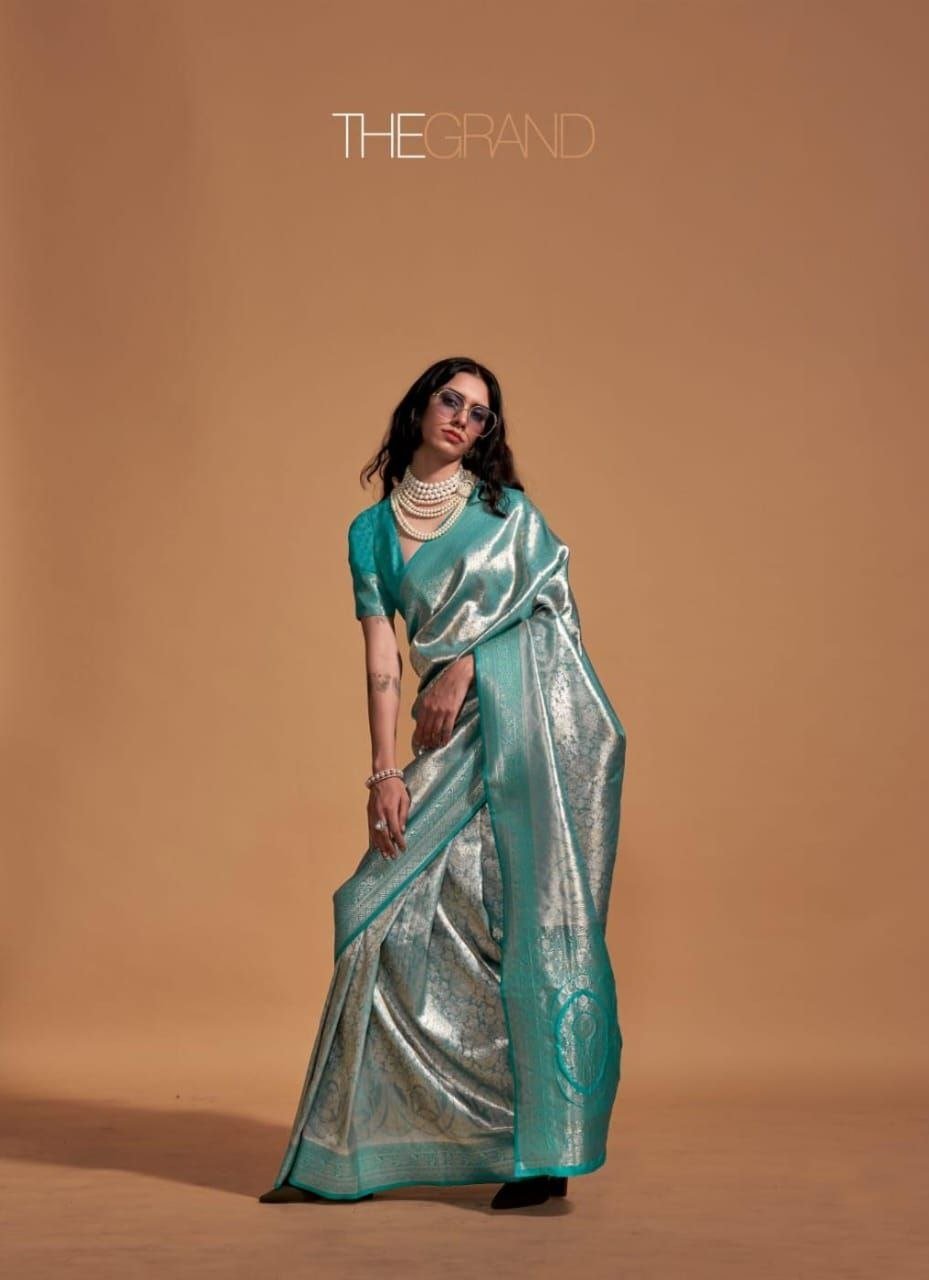 Broked Kachi Rekha Silver Jori Weaving Saree. - Image 4