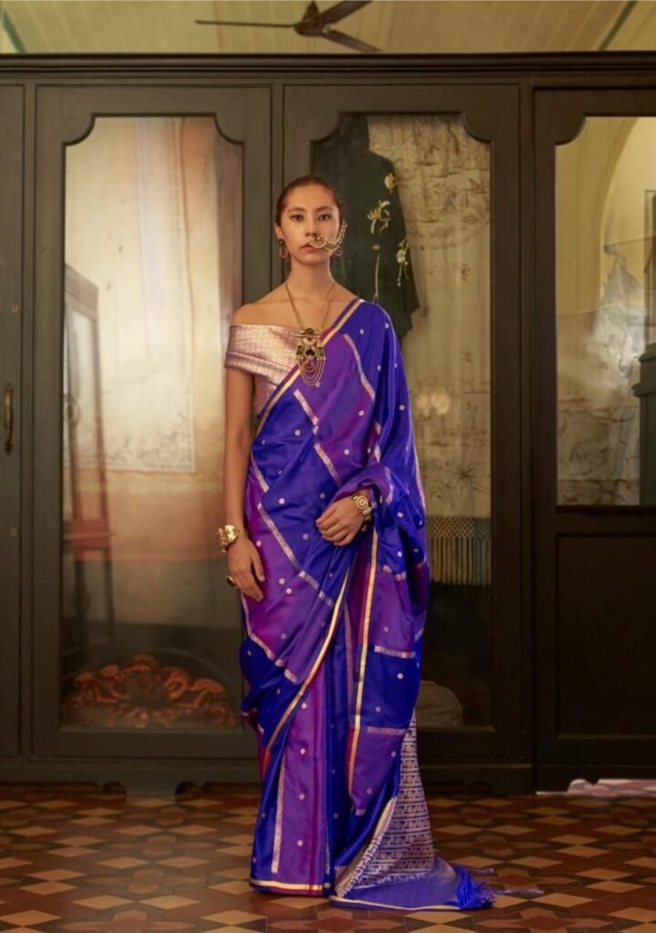 Munga Malbari Silk Copper & Silver Jori Hand Weaving Saree.