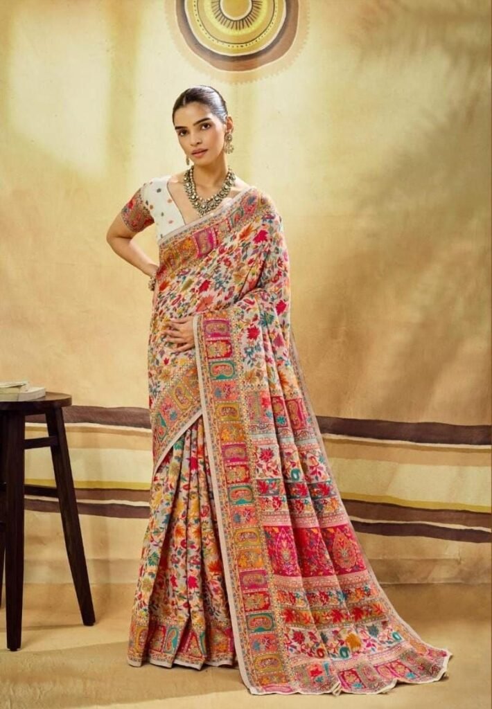 Modal Cotton Woden Strics Kashmiri Kani Saree.