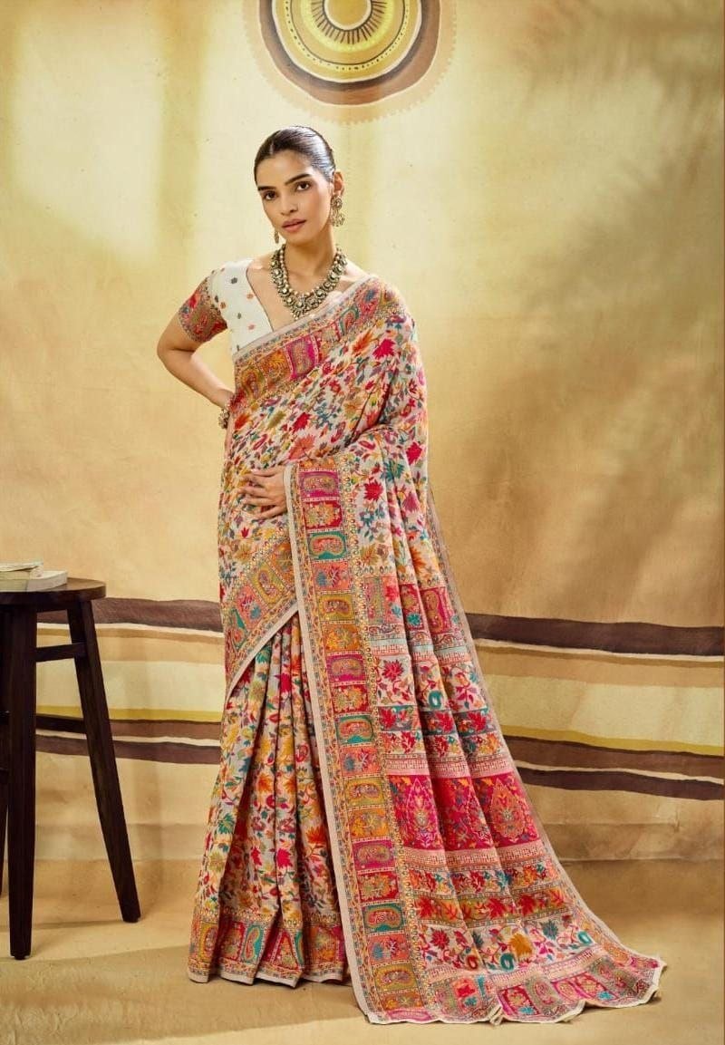 Modal Cotton Woden Strics Kashmiri Kani Saree.