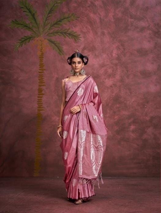 Munga Malbari Silk Copper & Silver Jori Hand Weaving Saree.