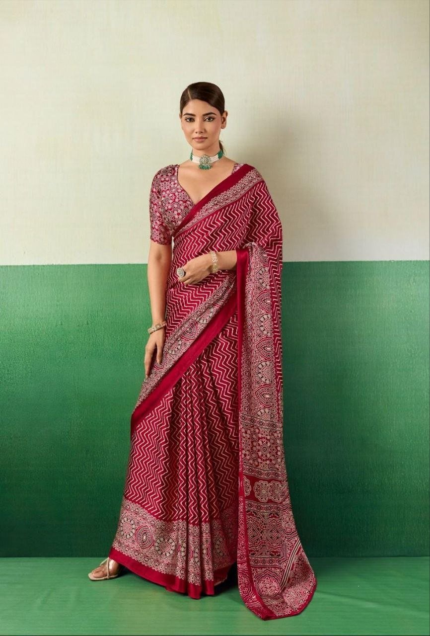 Modal Silk Ajrak Print Saree. - Image 3
