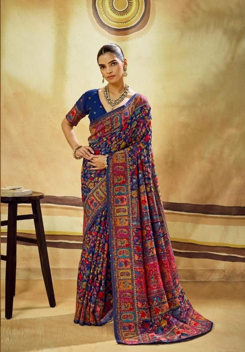 Modal Cotton Woden Strics Kashmiri Kani Saree. - Image 4