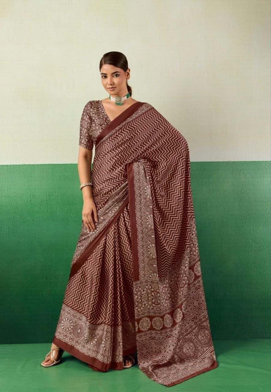 Modal Silk Ajrak Print Saree. - Image 4