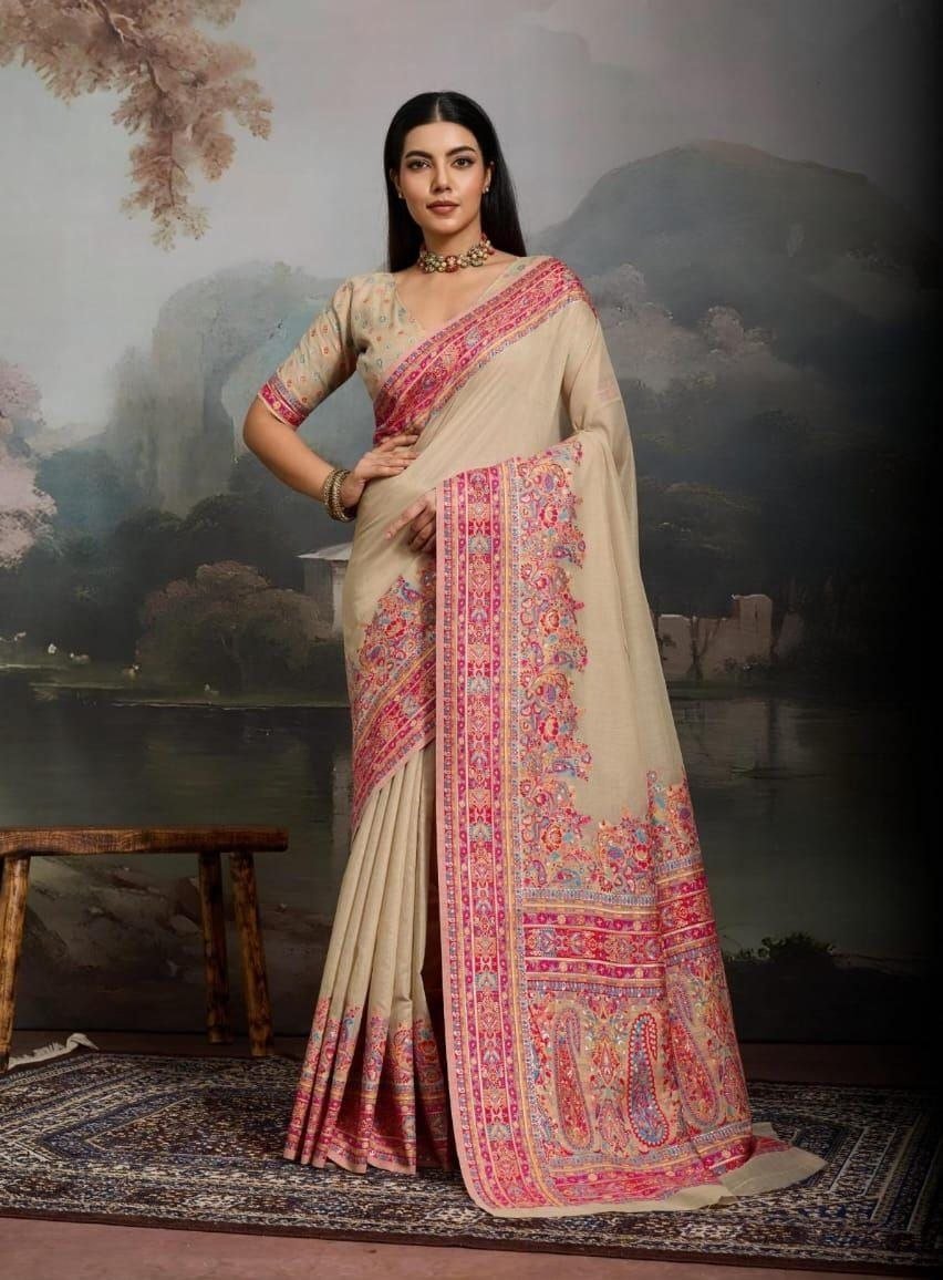 Modal Cotton Woden Strics Kashmiri Kani Saree. - Image 3
