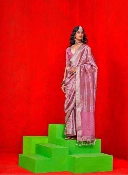 Eri Silk Tishu Copper & Silver Jori Hand Weaving Saree.