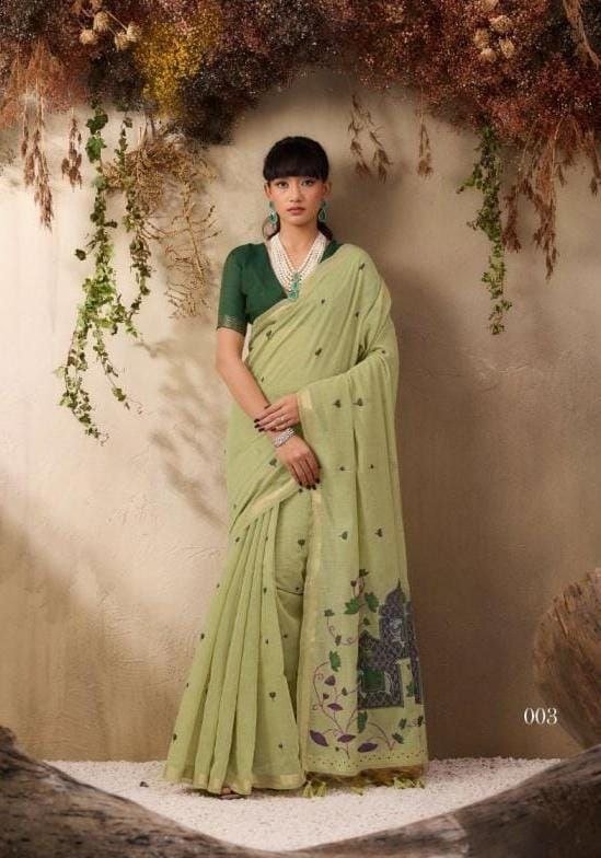 Spun Cotton Reshom Thread Hand Weaving Saree.