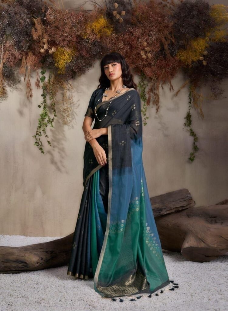 Spun Cotton Reshom Thread Weaving Saree.