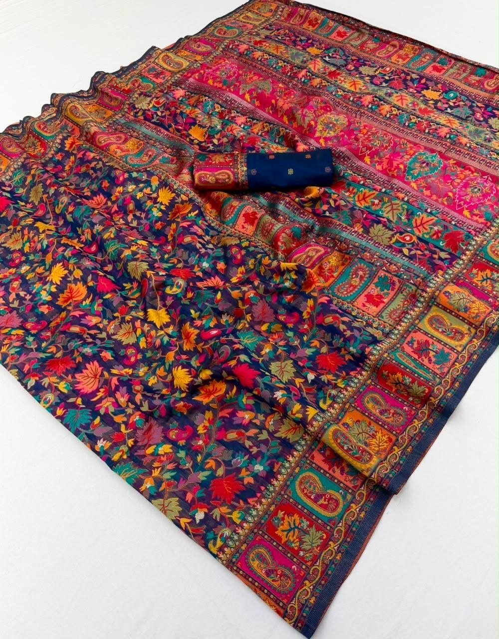 Modal Cotton Woden Strics Kashmiri Kani Saree. - Image 2