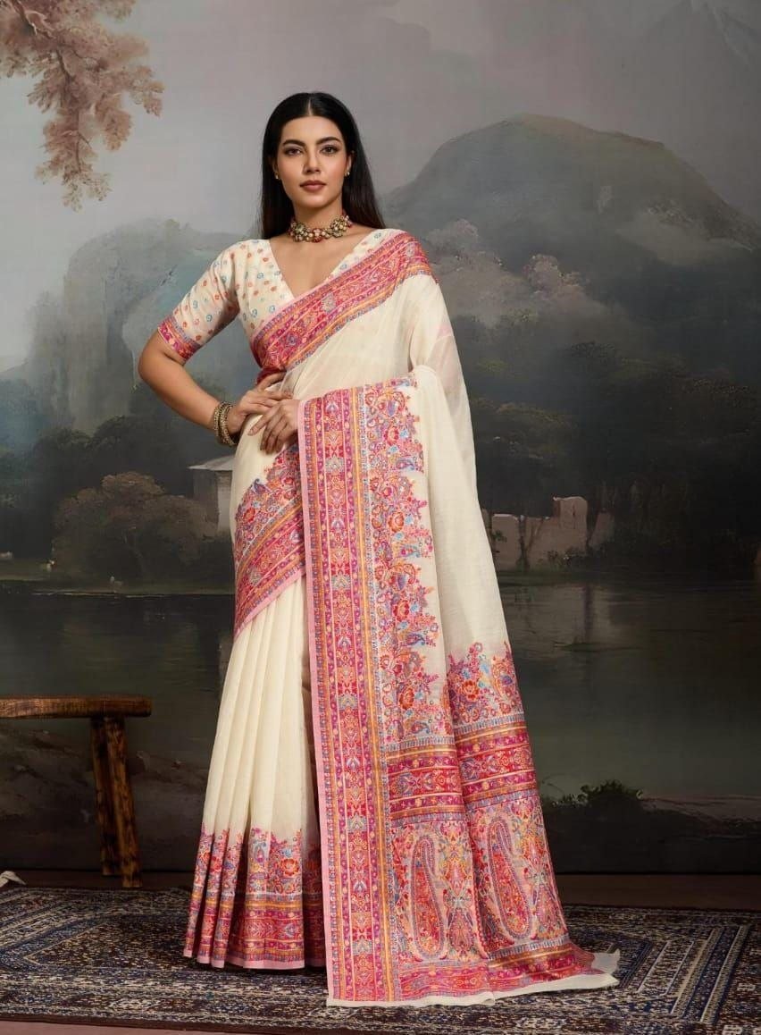 Modal Cotton Woden Strics Kashmiri Kani Saree. - Image 2