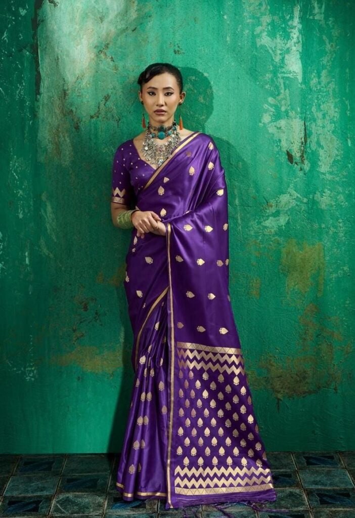 Munga Malbari Silk Copper & Silver Jori Hand Weaving Saree.