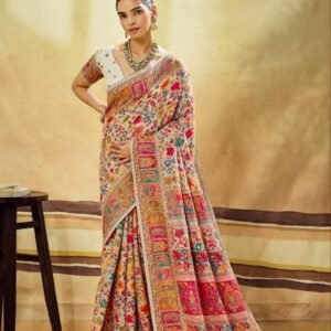 Modal Cotton Wooden Stripes Kashmiri Kani Saree.