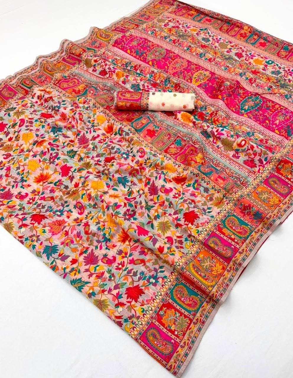 Modal Cotton Woden Strics Kashmiri Kani Saree. - Image 3