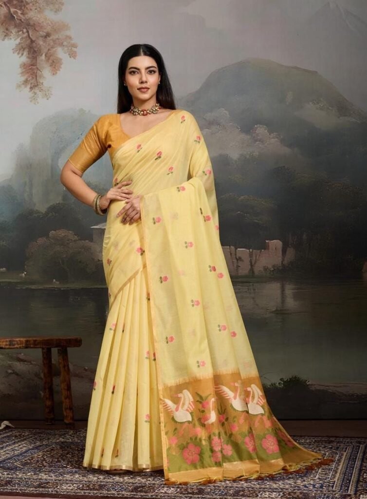 Spun Cotton Reshom Thread Jamdani Weaving Saree.