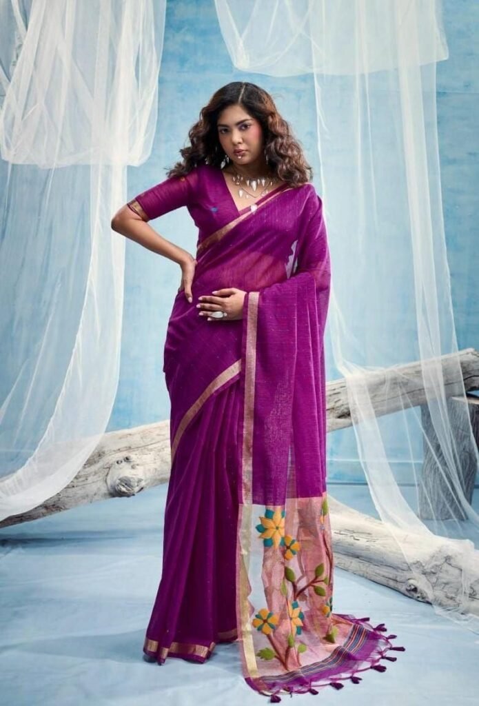 Nayel Matka Silk Sequence Weaving with Organza Pallu Saree.