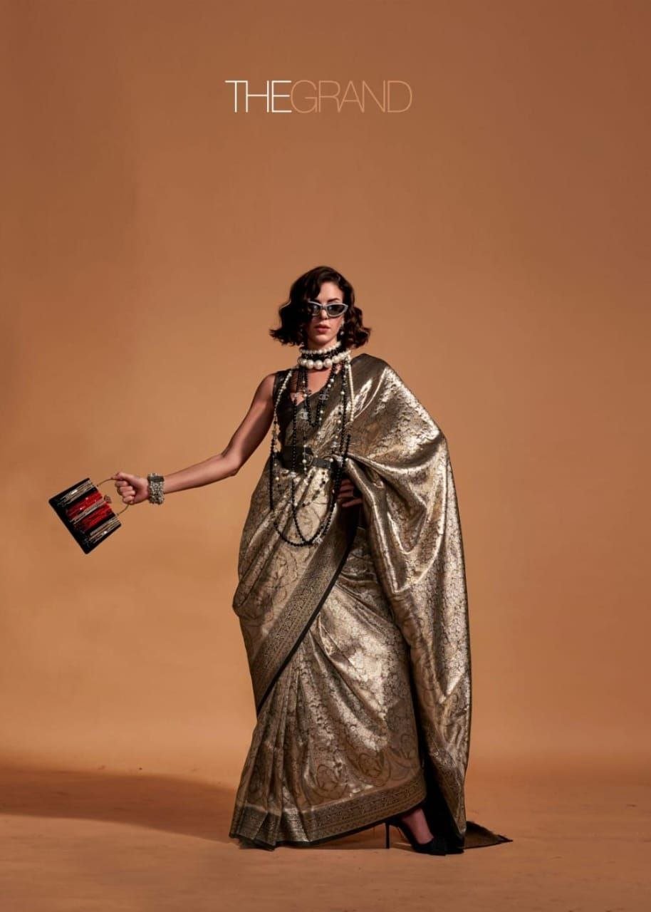 Broked Kachi Rekha Silver Jori Weaving Saree. - Image 6