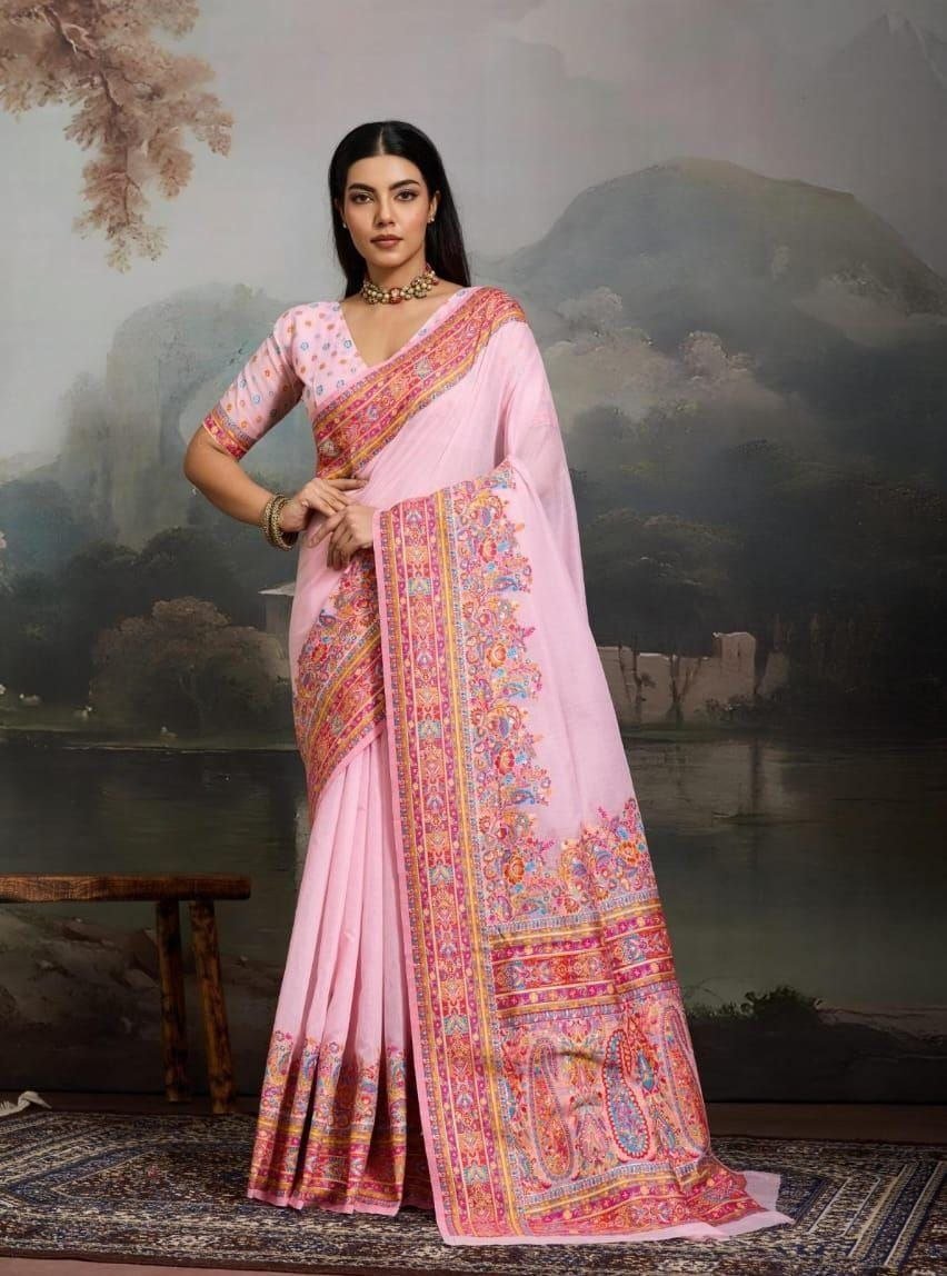 Modal Cotton Woden Strics Kashmiri Kani Saree. - Image 4