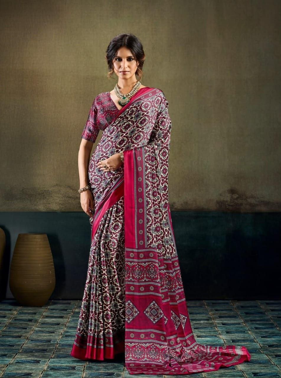 Modal Silk Ajrak Print Saree. - Image 4