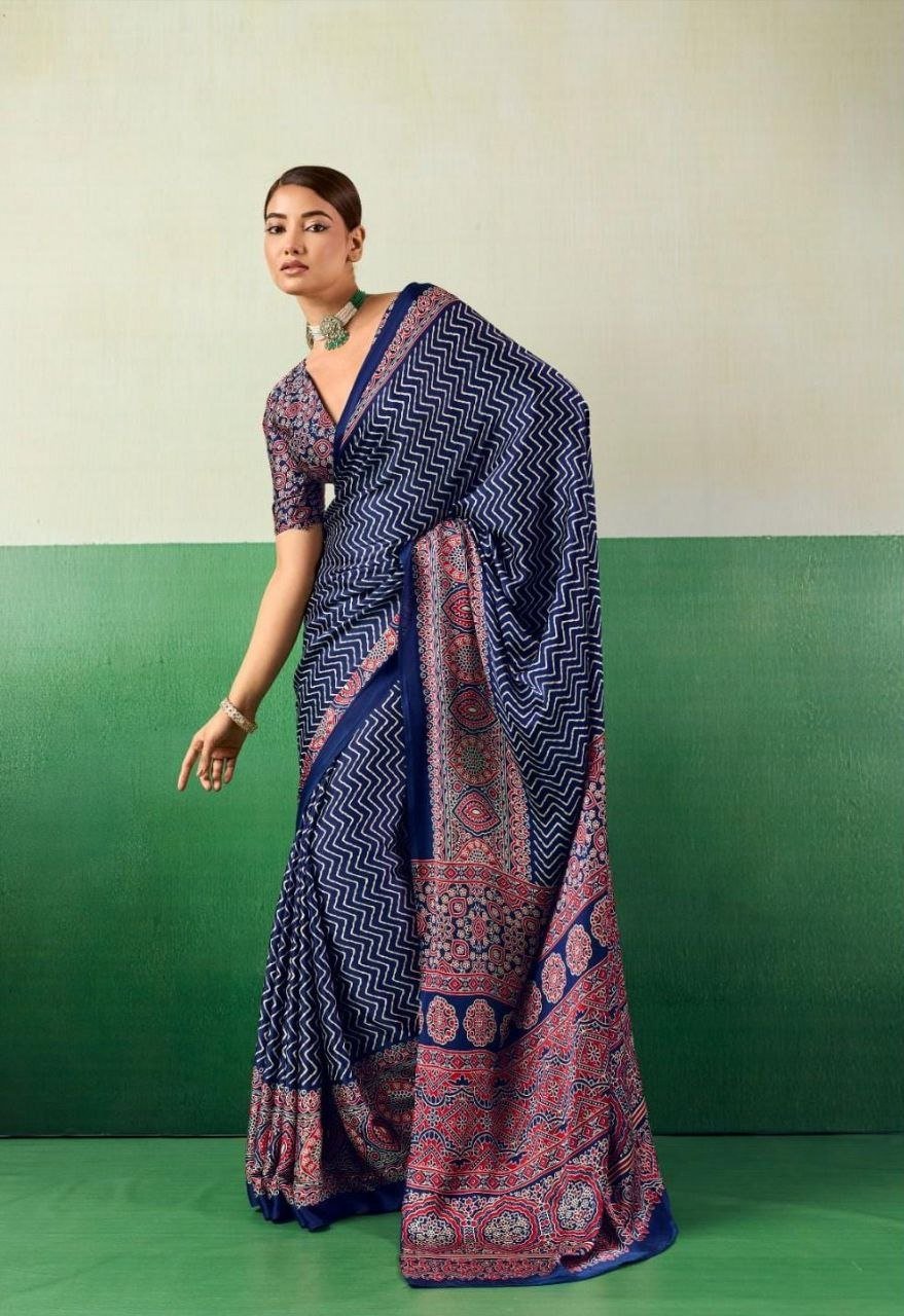 Modal Silk Ajrak Print Saree. - Image 6