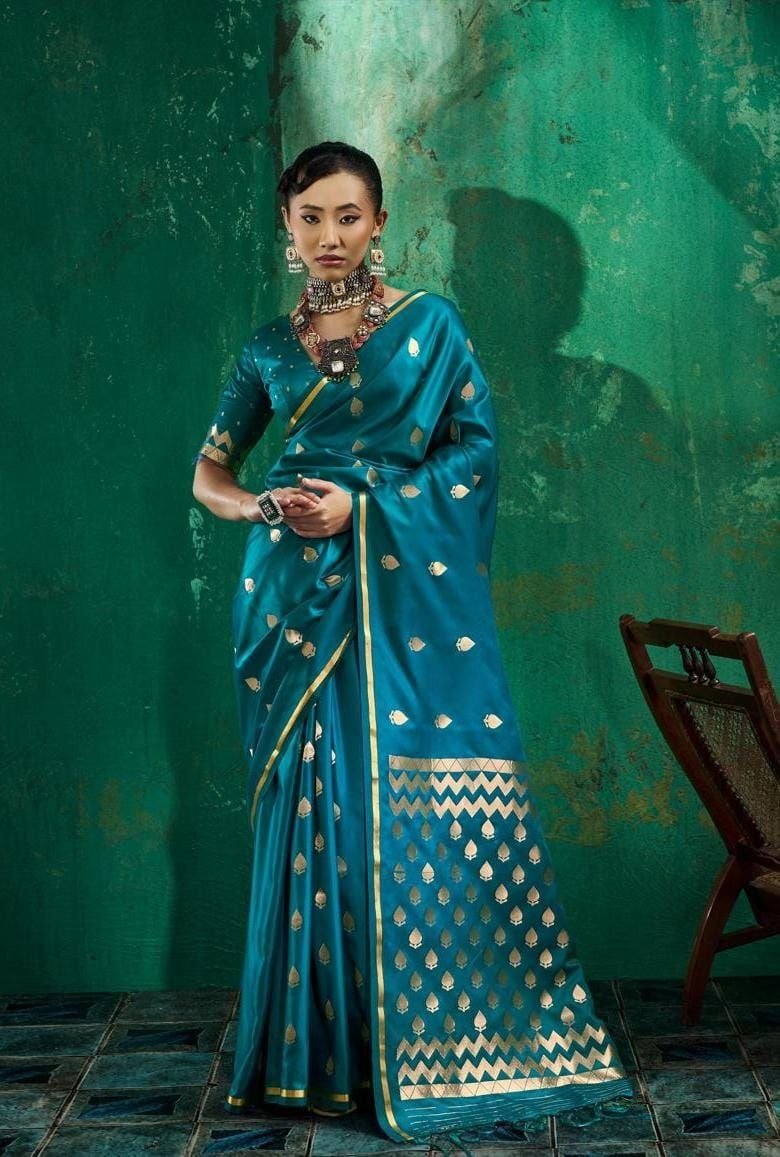 Munga Malbari Silk Copper & Silver Jori Hand Weaving Saree. - Image 5