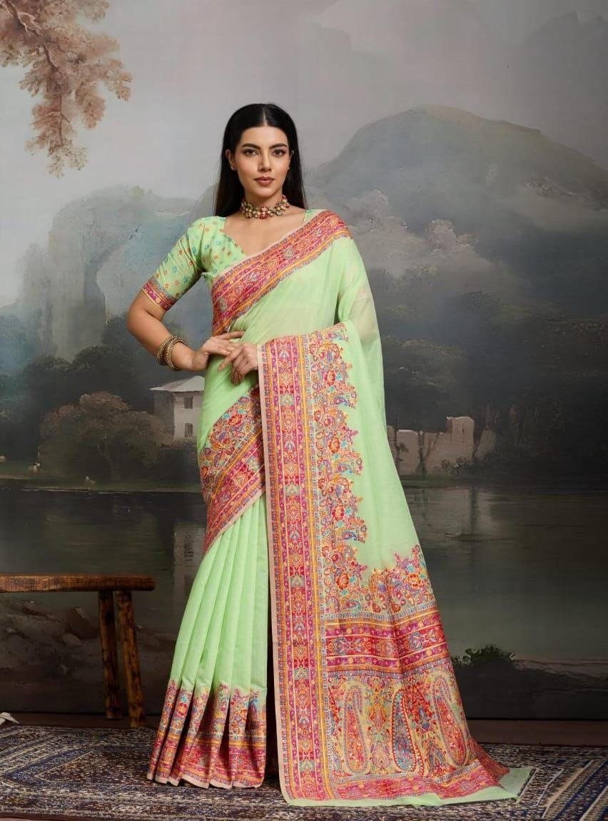 Modal Cotton Woden Strics Kashmiri Kani Saree. - Image 6