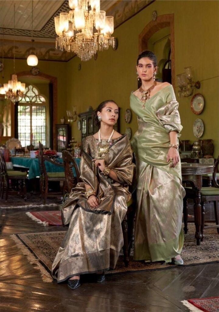 Broked Kachi Rekha Silver Jori Weaving Saree.
